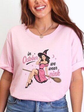 In October We Wear Pink Shirt, Pink Witch Breast Cancer Tee